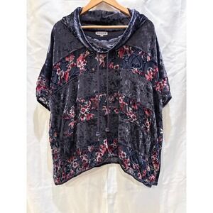 Adore Velvet Burnout Floral Cowl Neck Poncho Top Purple XL